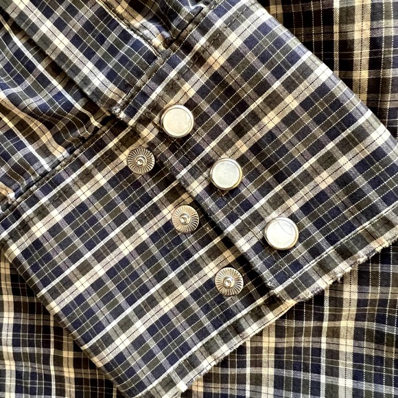 Vintage Wrangler Western Cowboy Button Down Rodeo Ranch Shirt XL Blue Green Tan - Picture 8 of 11